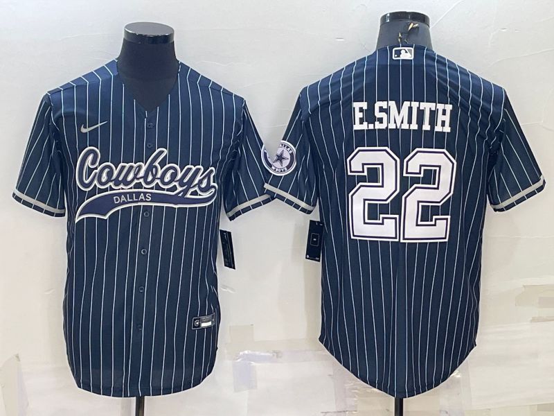 Men Dallas Cowboys #22 E.Smith Blue stripe 2022 Nike Co branded NFL Jersey